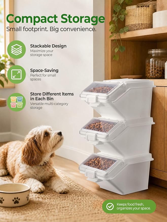 FOHERE 3 Pack Dog Food Storage Container, 40 Lbs Dog Food Bin with Scoop | Moisture Proof Dry Dog Food Container for Cat Treats, Rice, Flour & Baking Supplies, BPA Free