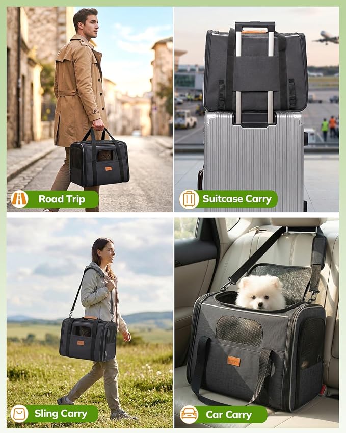 Morpilot Cat Carrier Soft for Large Medium Cats and Puppy up to 20lbs | with Dual-Sided Cushion, Secure Buckle and Foldable Bowl, Dog Carriers for Small Dogs - Pet Carrier (Dark Gray)