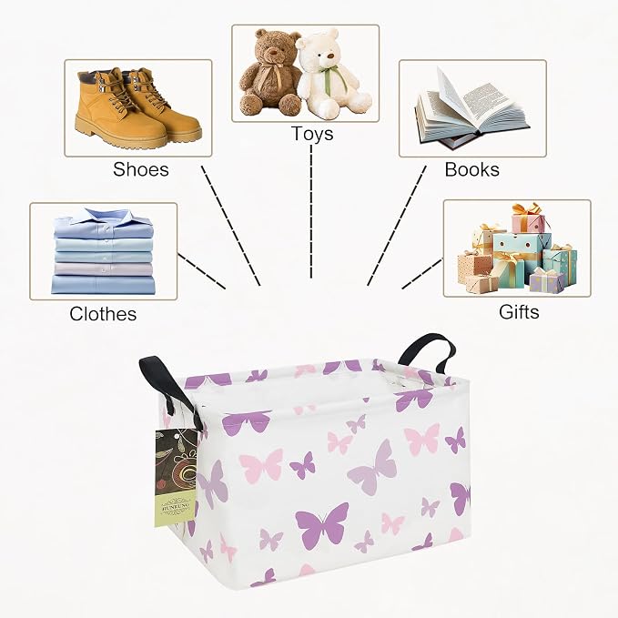 Rectangle Foldable Storage Basket Handles For Home, Butterfly | Waterproof reinforced handles, perfect for shelf use, organizes clothes, daily items and pet supplies