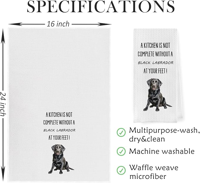 Black Labrador Kitchen Towels - Funny Black Lab Gifts Waffle Decorative Dish Towels, Gifts for Labrador Dog Lovers Gifts Hand Tea Towel, 16x24 Inch