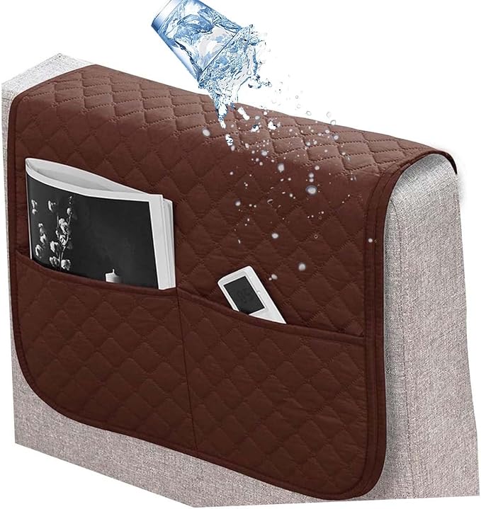 Armrest Covers Arm for Chairs Couch Sofa Armchair Slipcovers Recliner Organizer Non-Slip Chair Bedside Storage Caddy Holder 2 Pockets Magazines Waterproof(Coffee)