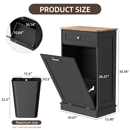 Spurgehom Trash Can Cabinet 13 Gallon, Garbage Cabinet with Drawer