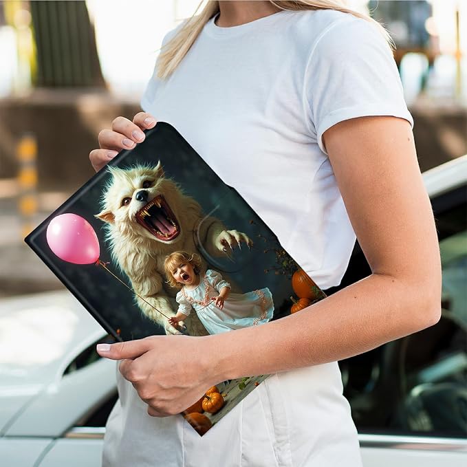Rotating Handle Case for Samsung Galaxy Tab A11 2026/A9 2024 8.7 Inch, 360 Degree Swivel Kickstand with Magnetic Closure Leather Protective Cover for Women Men, White Tiger Balloon Girl