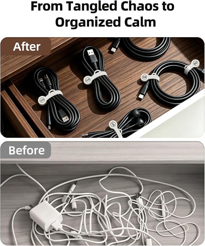 Magnetic Cord Organizer Cable Cord Organizer Magnet Clips Design Patented Silicone Twist Tie Strap Holder Cord Wrap Keepers Reusable Multi-Purpose Home Office School Gifts 10 Pack White