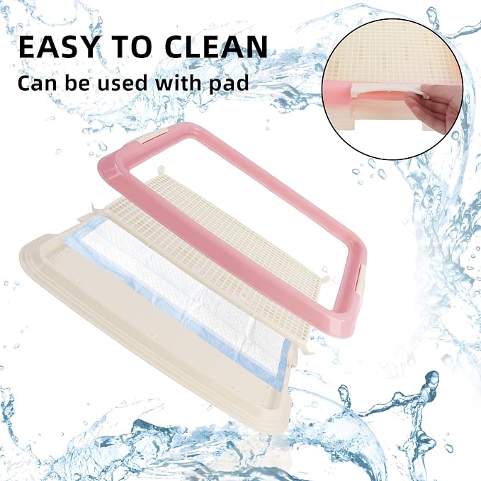 Dog Potty Tray for Small Dogs, Puppy Potty Training Tray 19.7"x14.5" Indoor Dog Toilet, Leak-Proof Pet Pads Holder (Pink)