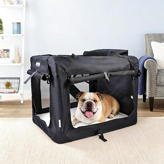 Jespet 3 Door Soft Dog Crates Kennel for Pets, Folding Travel Pet Carrier | 3 Mesh Doors 30'' Dog House, Large Pocket, Easy to Install, Steel Frame, Removable Crate Pad, For Indoor & Outdoor