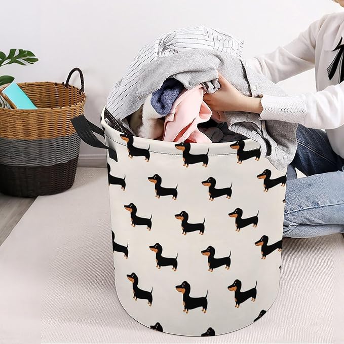 Waterproof Foldable Basket with Handles Doxie Dachshund Weiner Dog Pet, Large Capacity Laundry Hamper for Clothes, Toys, and Home Organization