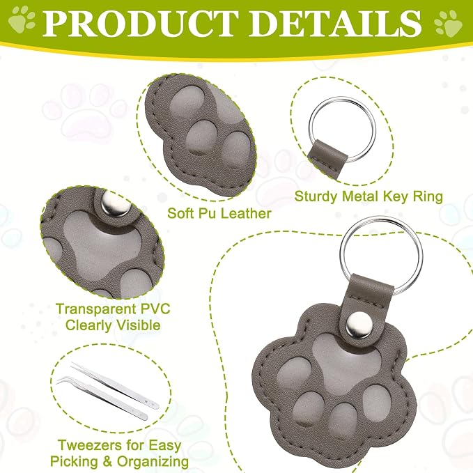 Dog Fur Storage Keychain, Pet Fur Keepsake Keyrings, Paw Shaped, Pet Hair Keepsake Keychains with Tweezers