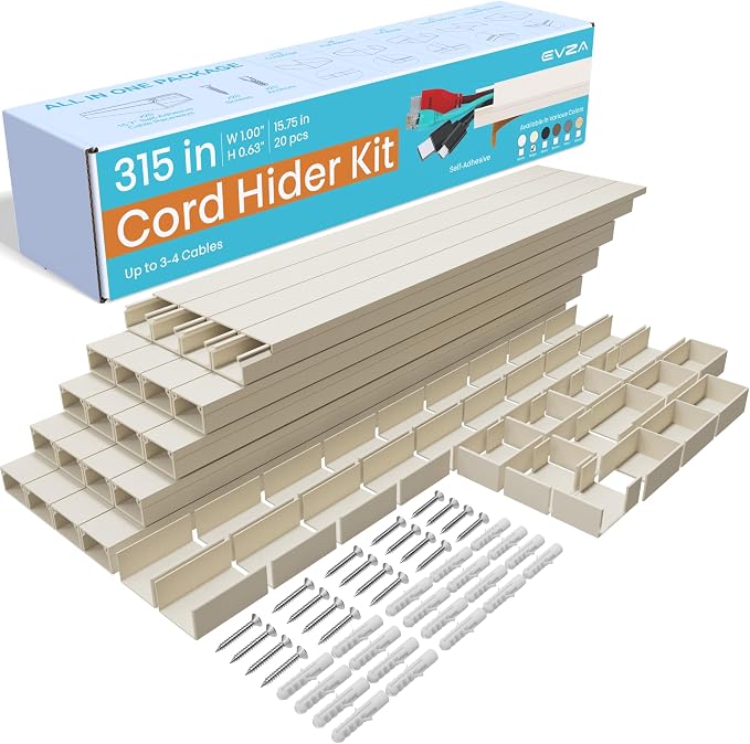 Beige Wire Cover Cable Concealer - 315in Cord Hider Wall Kit, Cord Covers for Wall Mounted TV, Wire Cover for Cords, Cord Concealer Hide Cords, Large Cable Raceway, Cable Cover Wall, Wire Management