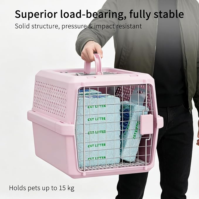 22" Hard Pet Carrier: Travel Kennel for Cats & Small Dogs | Strong Metal Locking Door / Ventilated Side Panels / 22" Cozy Interior / Lightweight Structure / Top Carry Handle