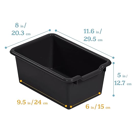 ECR4Kids Scoop Front Storage Bins, Multipurpose Organization, Black, 10-Piece | Durable plastic, GREENGUARD Gold Certified, 1.2 gallon capacity, lightweight & nestable, built-in handle, classroom/home use