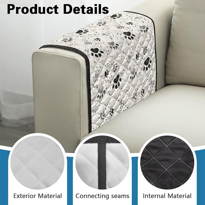 Dog Paw Chair Arm Protectors with Two Pockets Stretch Couch Armrest Cover,Arm Rest Covers for Sofa,Dustproof Soft Armchair Covers for Arms Wasahble Sofa Arm Slipcover