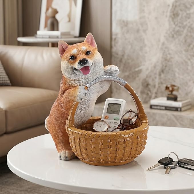 Resin Shiba Inu Storage Basket, Decorative Catchall Tray for Keys & Candy, Desk Organizer Bowl for Home Office, Room Decor Accessories