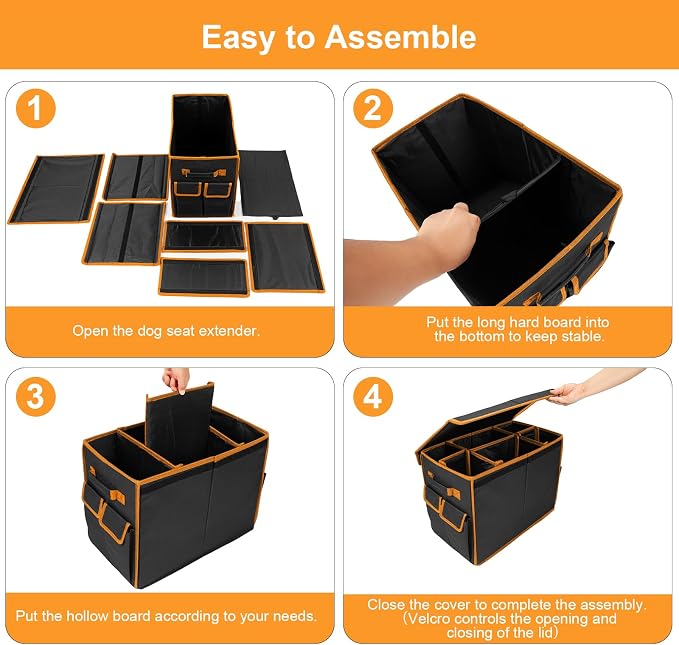 Back Seat Extender for Dogs up to 200lbs, Backseat Extender with Storage Pockets, Collapsible Dog Car Front Seat Extender for Travel