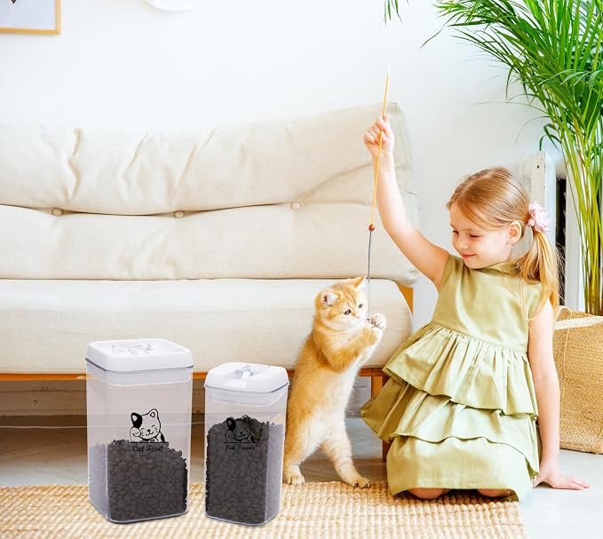 Pethiy Cat Food and pet Cat Treats Storage Container-Clear Plastic-airtight Storage Canister Tins cookie pet jars(Two-piece set)