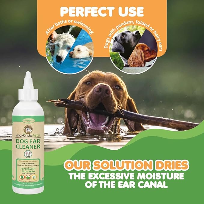 Dog Ear Cleaner solution with Peppermint aroma | Its natural extracts aids in dog ear mites treatment by removing wax, debris & odor | Dog Ear Wash / Otic Cat Ear Cleaner Drops | Puppy Ear Cleaner