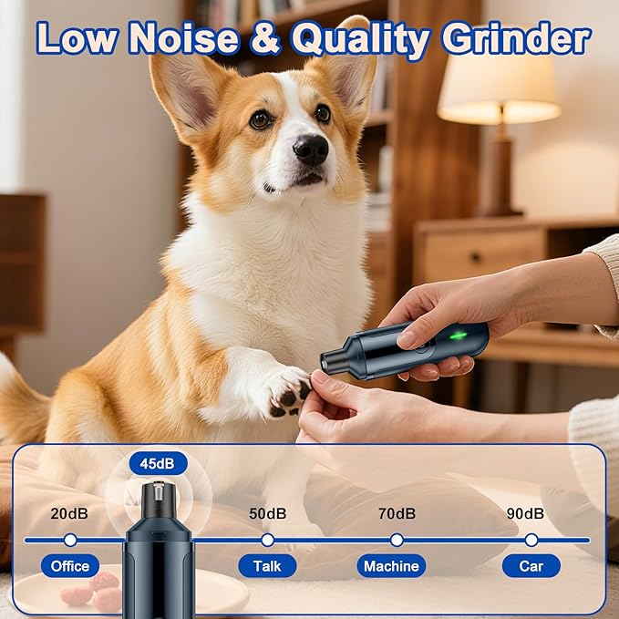 Pet Nail Grinder, Quiet and Low-Vibration Dog Nail Trimmers for Large Dogs, Medium, Small Dogs Cats Pets, Upgrade Professional Electric Pet Paws Toenail Grooming Tool Blue