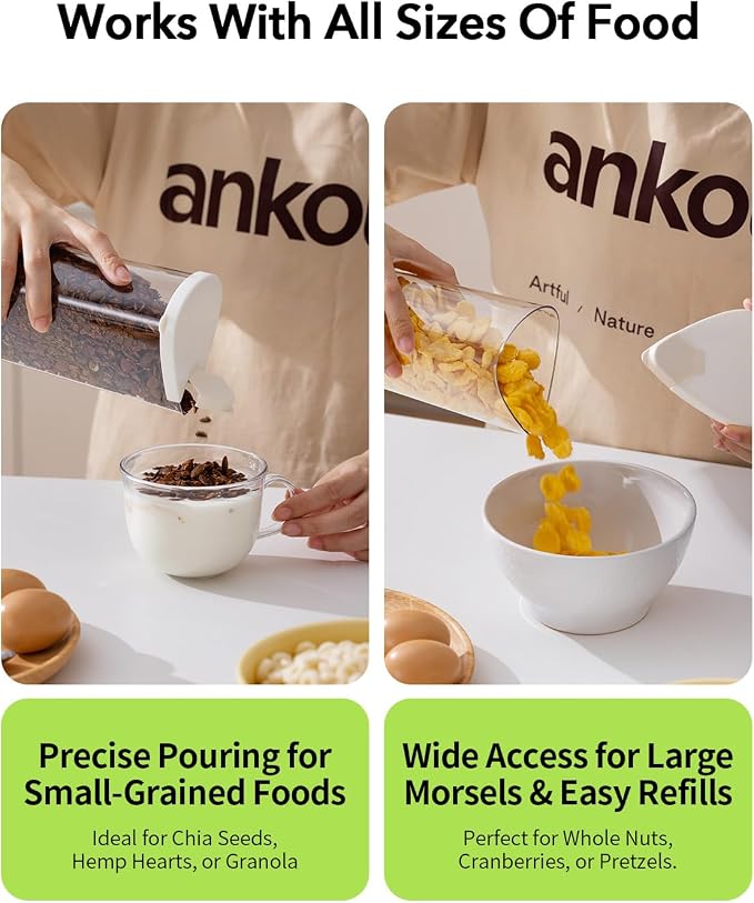 Ankou Rotating Food Storage Containers Set of 6, 23oz (690ml) Clear PET Jars with Dual Pour Lids, 360° Lazy Susan Pantry Organizer for Snacks, Cereal, Nuts, Oats & Dry Foods, Kitchen Grain Dispenser