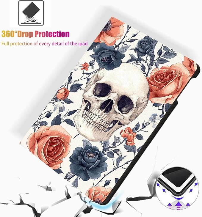 for Microsoft Surface Pro 11/10/9-13" 2024/2022 Tablet Case,Auto Wake/Sleep,Adjustable Stand Protective Cover - Rose Skull