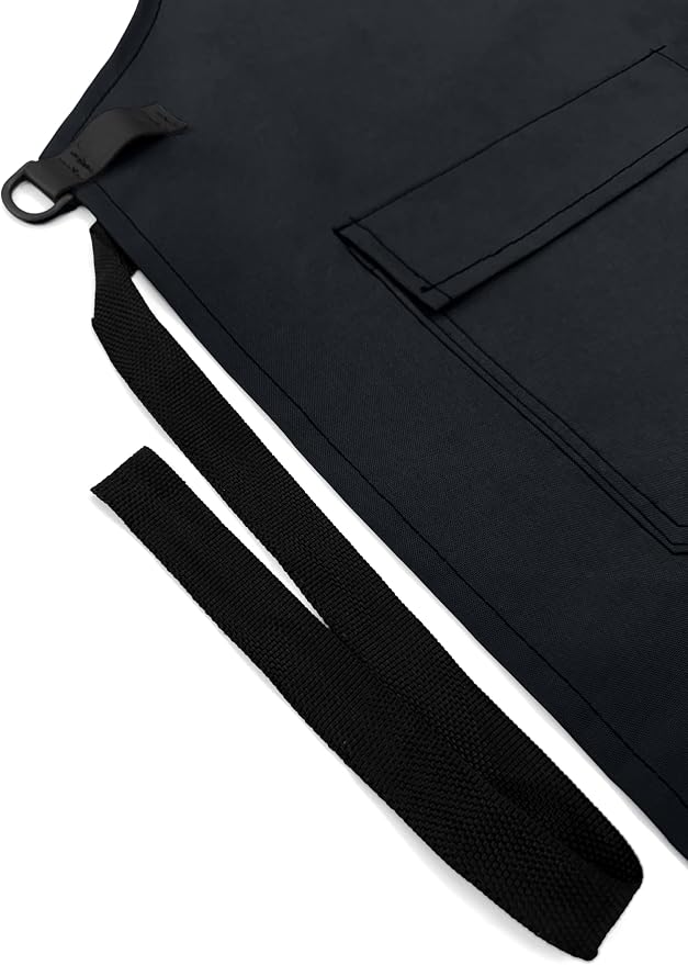 Under NY Sky Barber Apron, Cross-Back, Leather Loops, Flapped Pocket, Black | Oxford Canvas Resists Liquids, Chemicals, Ink, Dye. All Reinforced. Easy Sanitation For Hair Stylist, Salon, Colorist, Barber