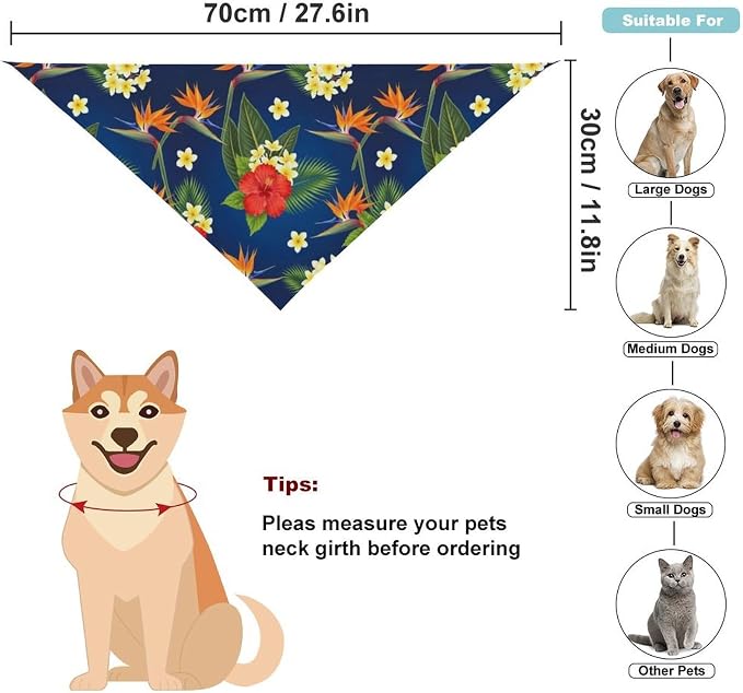 Washable Portable Bib with Adjustable Design for Pet Camping, Hiking, Running, Walking, Outdoor Activities Use (Floral Bird Tropical Paradise Hawaii Flowers)