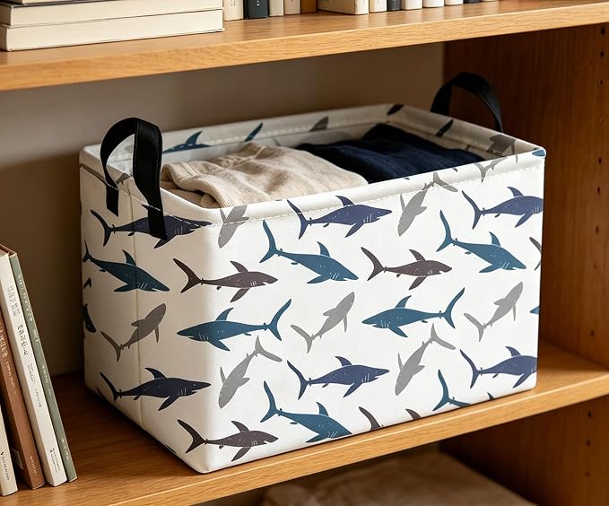 Essme Rectangular Shark Baskets with Handles for Room Decor,Gifts Box,Shelf Basket,(Shark)