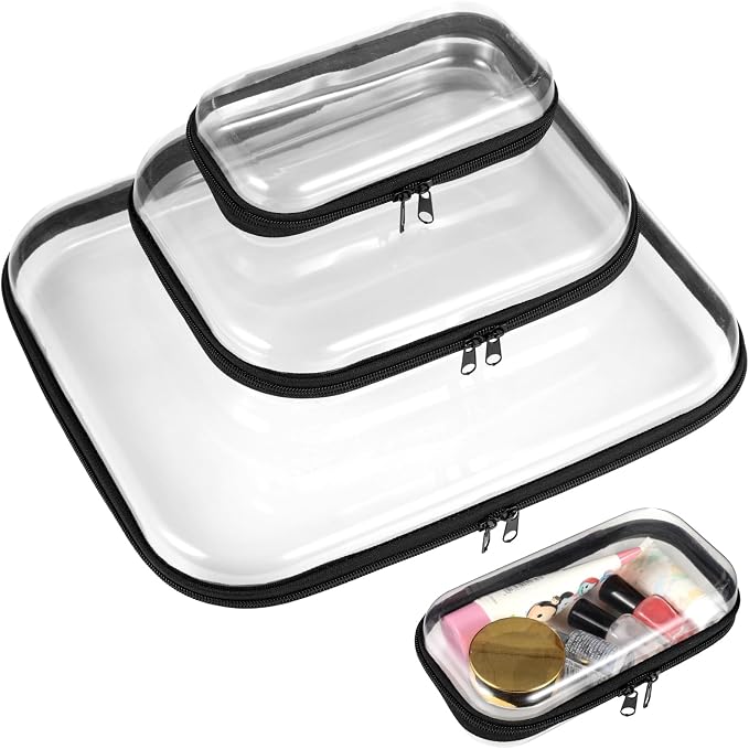 3 Transparent Hard Zippered Cases, 3 Sizes Clear Pouches, Double Zipper Hard Shell Bags, Portable Storage Bins For Cosmetics, Snacks, And Toys