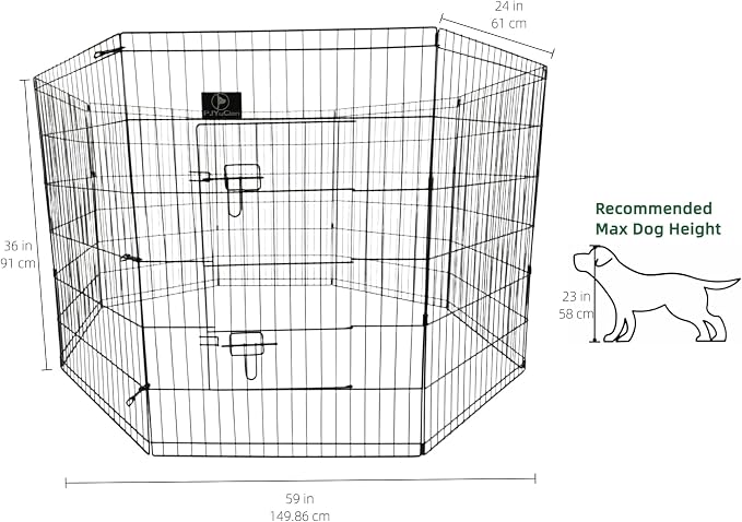 PJYuCien Puppy Playpen with Bottom Pad and Door, 8 Panels 36" H, Black | 24"W, Dual-function Pad, For Medium Pets, Foldable Octagonal Pen, Versatile, Indoor & Outdoor, Backyard, Protects Floors