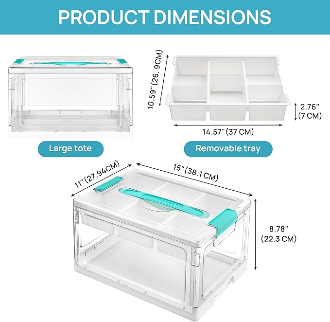 Vtopmart 24 QT Clear Craft Organizer with Removable Tray & Dividers, 1 Pack | Storage Box for Coloring Books, Modeling Clay, Molds and Art Supplies, Keeps Craft Materials Organized and Easy to Access