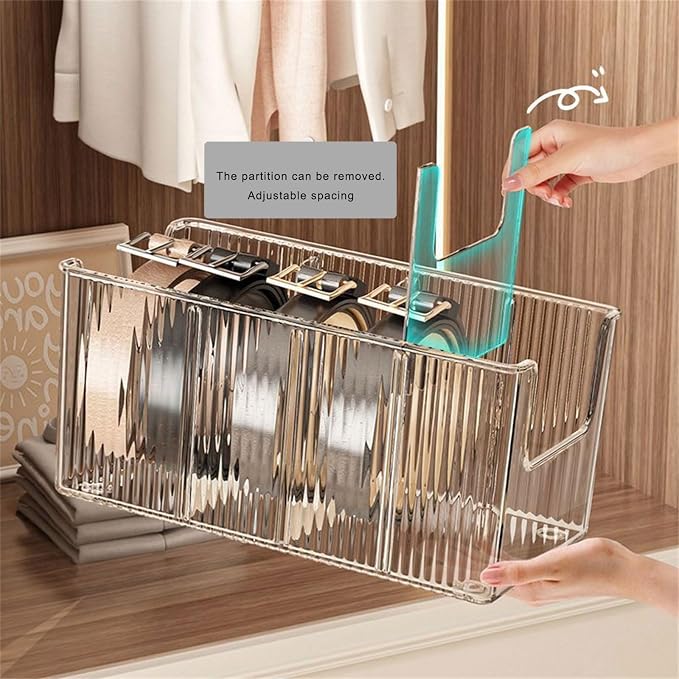 Clear Organiser Box for Neckties Belts Jewelry Multi Compartment PET Storage Case Home Organization Tool Multi Compartment Belt Display Case
