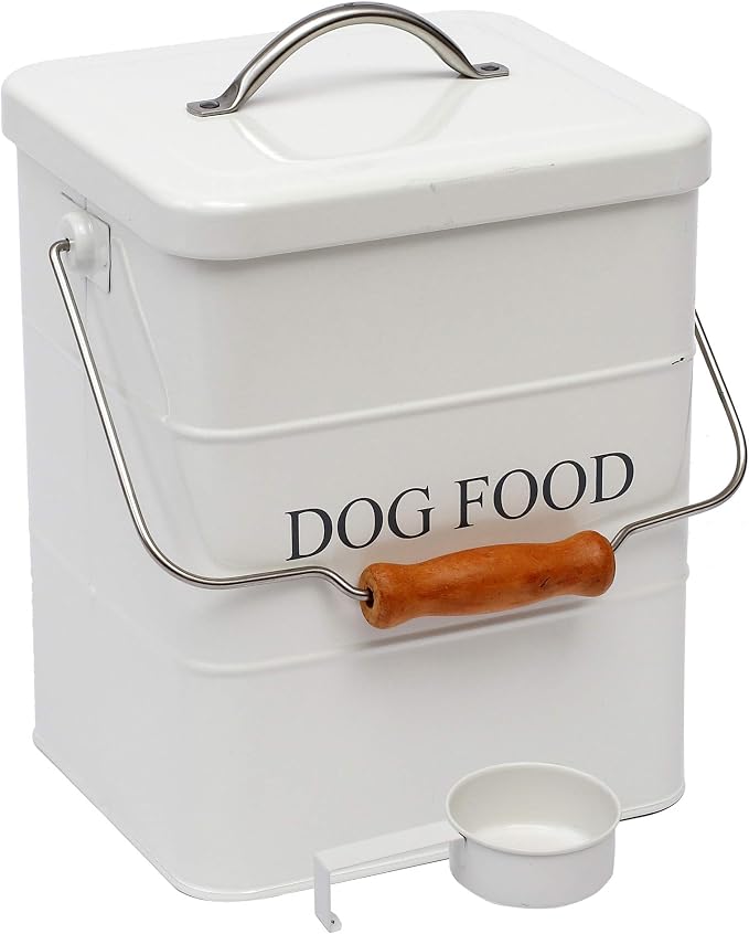 Morezi Dog Food Treat Storage Container with lid Scoop Included - Perfect Farmhouse Dog Food Bin for Kitchen Countertop, Shelf, Decoration Home - Dog Food - White