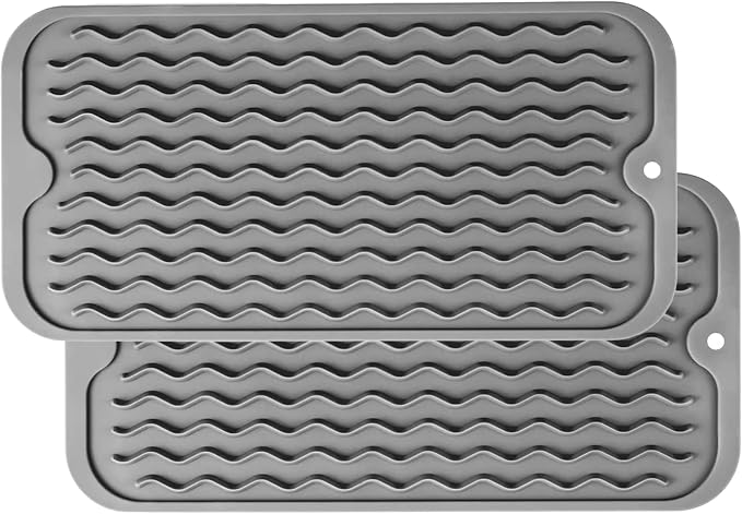 ZLR Silicone Sink Caddy & Sponge Holder, 6"x12", 2-Pack, Dark Gray | Sink Organizer for Soap, Sponge & Brush, Doubles as Bathroom Vanity Tray, Raised Lip, Non-Slip Food-Grade Silicone