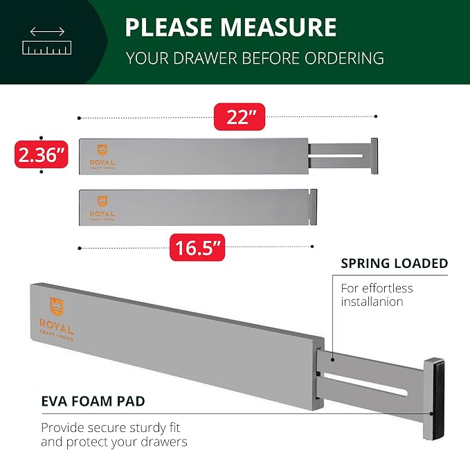 Bamboo Drawer Dividers Organizers, Adjustable Drawer Separator Splitters, 17–22 Inches Expandable Drawer Divider Organizer for Large Utensils, Kitchen, Bedroom, Dresser & Office Drawers 4-Pack, Gray
