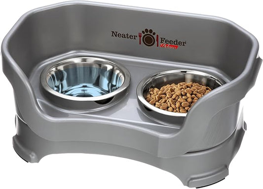 Neater Pet Brands Neater Feeder Deluxe Mess Proof Cat Bowls Elevated, Made in USA, No Spill Raised Bowls for Indoor Cats, Stainless Steel Food and Water Bowl Set, Pet Dish Feeding Station, Gunmetal