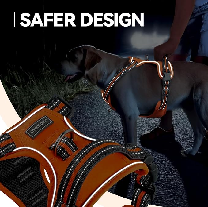 VIVAGLORY No Pull Dog Harness Vest Harness, S, Orange - Patterned | with Handle Front and Back Clip for Training & Pulling, No Pull & Escape Proof Padded Adjustable for Pet Puppy