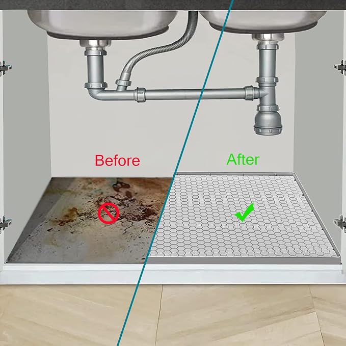 Under Sink Mat 37 x 22 for Kitchen Waterproof, Silicone Under Kitchen Bathroom Sink Liner Mat, Easy to Clean Cabinet Mat Organizers and Storage, Light Grey