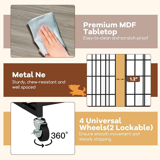 PETSITE Portable Dog Crate Furniture, 38 Inch Wooden Dog Kennel Side Table with Flip-up Top, 3 Lockable Doors and Removable Tray, Ideal for Small to Medium Dogs (Grey)