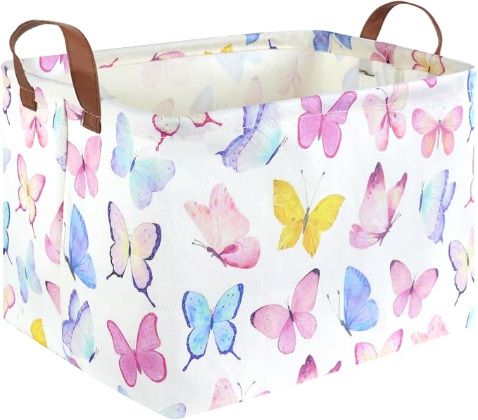 Rectangular Butterfly Basket,Girls Basket, Foldable waterproof cute storage basket,Kids Storage Bin,Toy gift Organizer,Girls Room Decor,Butterfly Room Decor,Gift Box(Colorful Butterflies)
