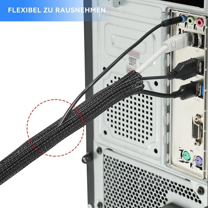 AGPTEK Cable Sleeve, 6.6ft - 1.5 inch Cable Management Cord Hider, Black | Desk Cord Cover Organizer Wire Hider for Office Computer TV Wire Loom Tubing Pet-Proof Cord Protector from Cat Dog Chewing