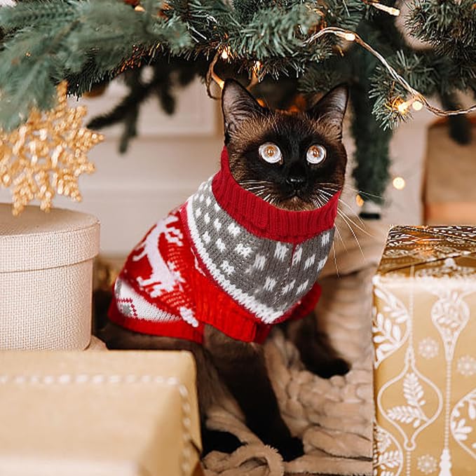 Gvhntk Dog Christmas Sweaters Christmas Sweater Cat Pet Xmas Clothes Cat Outfit Holiday Classic Winter Knitwear Warm Reindeer Snowflake Sweater for Kitty Puppy Dogs Cat
