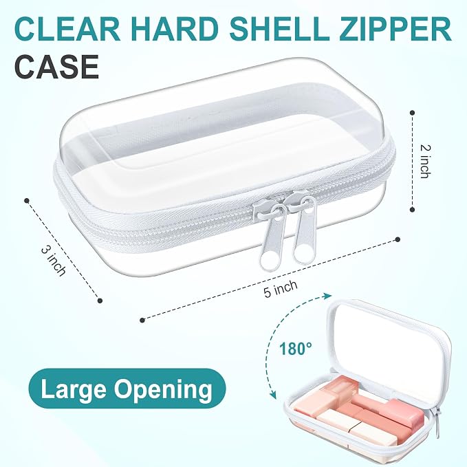 Ceenna 2 Pcs Clear Zipper Case Hard Shell Pouches,2 Mini | Multiple Sizes Plastic Makeup Bags Pencil Case Organizer Diaper Bag Pouches Clear Travel Toiletry Bag for Women