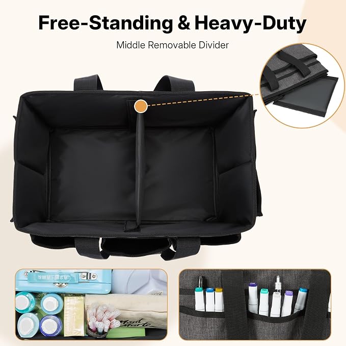 Craft Organizer Tote Bag, Art Storage Caddy with Multiple Pockets | Art Supplies Storage, Sewing Bag, Scrapbooking for School, Home and Office (Grey)