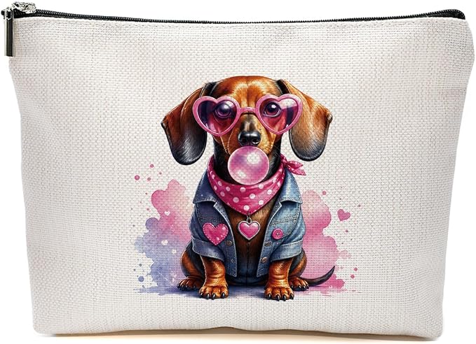 Cute Dachshund Makeup Bag, Dachshund Lovers Gifts Cosmetic Bag Makeup Pouch | Funny Weiner Dog Travel Toiletry Bags for Women Girls Friends Sisters Wife Christmas Friendship Graduation Birthday Gifts