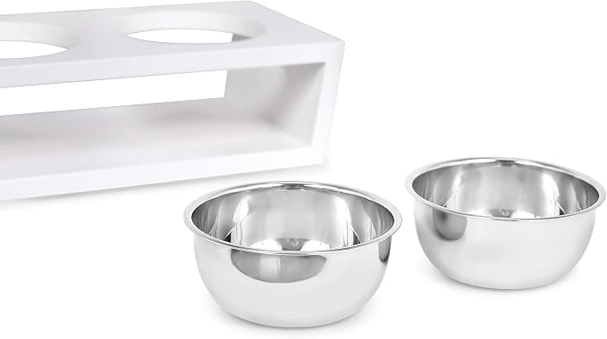 INTERNET'S BEST Modern Elevated Pet Feeder - Double Raised Stand w/Stainless Steel Bowls - Dog Food & Water Holder - Suitable for Medium Breeds - Pet Feeding Tray for Dogs, Cats - 2 Bowls - White