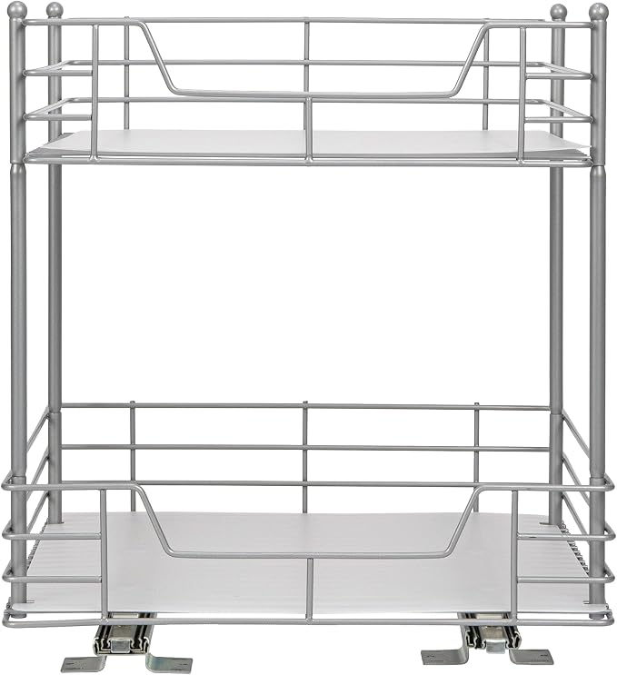 Household Essentials Brushed Steel & Plastic Two-Tier Pantry Organizer, Silver