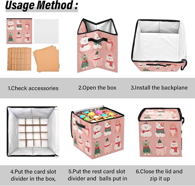 OTVEE Christmas Ornament Storage Box Holiday Decoration Organizer Stores upto 64 Holiday Ornaments Adjustable Dividers Tear-Proof Fabric Christmas Pets Charm