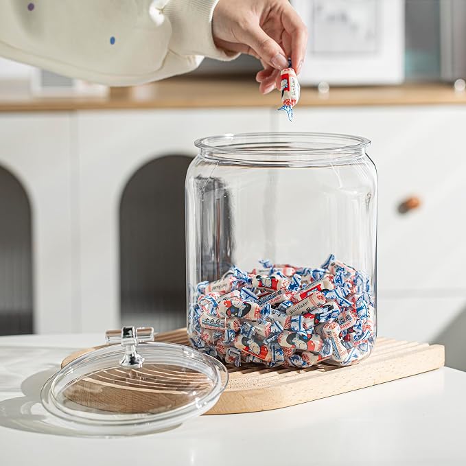 KEKEHOME 101oz Plastic Food Storage Jar with Airtight Seal Lid, Square Kitchen Counter Container for Cookies, Candy, Pasta, Dry Goods for Pantry Organization，3L