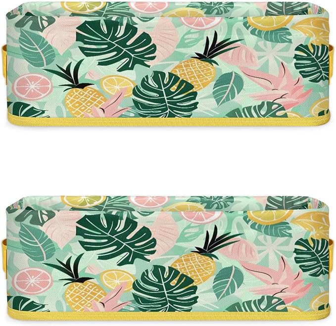 Lemon Pineapple Summer Bathroom Storage Basket, Foldable with Handle Open Countertop Paper Towel Decorative Box, Toilet Tank Top Shelf Baskets for Home Closet Bedroom Living Room Office
