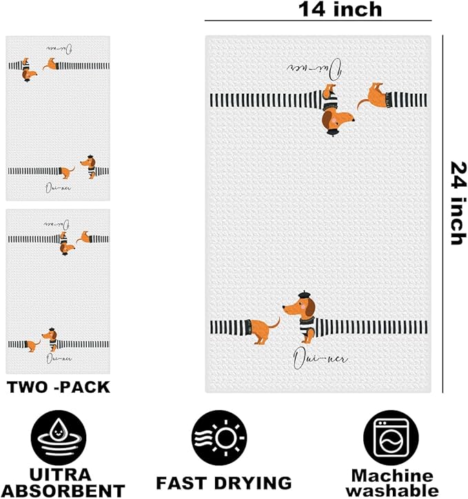 Hanamiya Na 2 Pcs Dachshund Kitchen Towels 24x14 Inch, Dachshund Gifts Reusable Cleaning Dish Towels for Kitchen Bathroom Decor, Waffle Weave Hand Cloth Tea Towel, Funny Dog Gifts for Women Friend