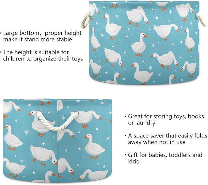 DOMIKING Large Storage Basket for Toys Ducks Blue Stars Storage Bin Box Kids Laundry Hamper for Nursery Laundry Hamper Books Home Decor